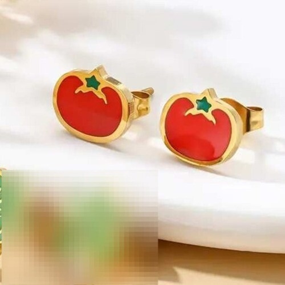 Tomato Stud Stainless Steel Earrings Gold Tone Fruit Earrings Cute Food‎ Jewelry